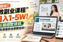 “教副业课程”月入1-5W！长期稳定项目，毫无保留的全部教给你！