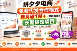 拼夕夕电商免费代发合作模式，单月破1W＋（名额有限）长期稳定项目