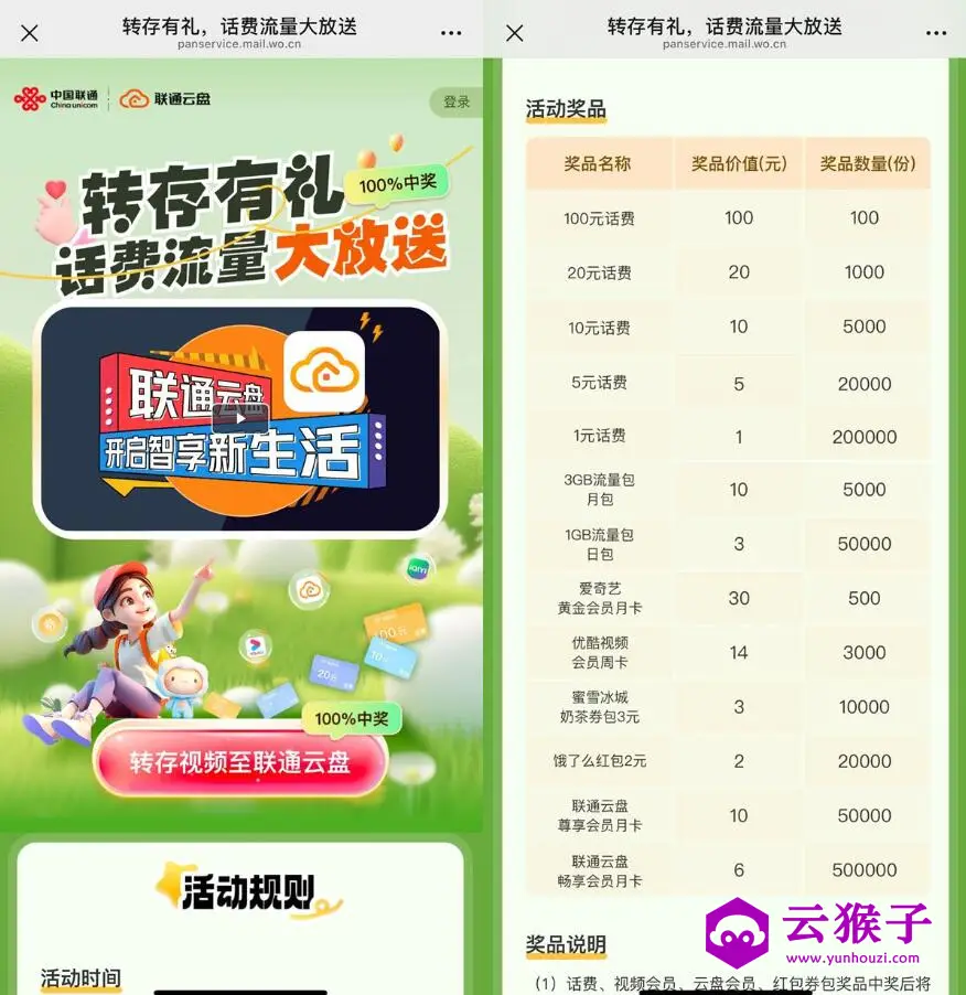 联通云盘转存抽1~100亓话费,第1张