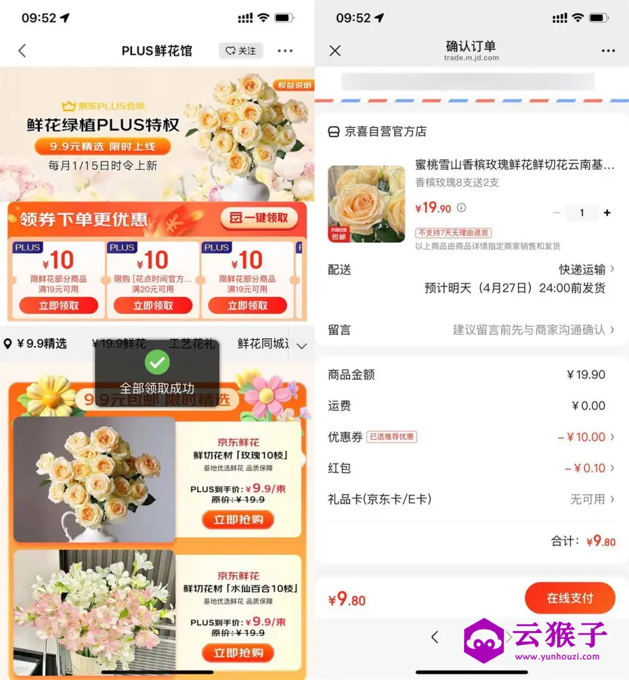 京东PLUS领券9.9亓买鲜花,第1张 京东PLUS领券9.9亓买鲜花,第1张