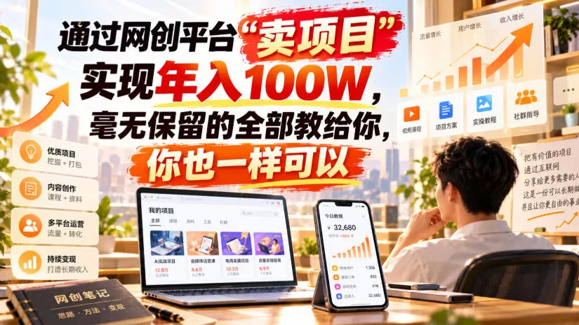通过网创平台“卖项目”实现年入100W，毫无保留的全部教给你，你也一样可以！