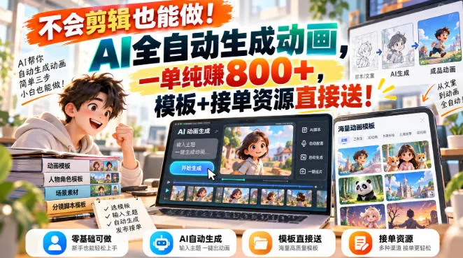 不会剪辑也能做!AI全自动生成动画,一单纯賺800+,模板+接单资源直接送!,第1张 不会剪辑也能做!AI全自动生成动画,一单纯賺800+,模板+接单资源直接送!,第1张