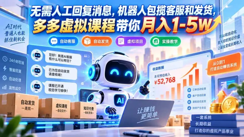 无需人工回复消息，机器人包揽客服和发货，多多虚拟课程带你月入1-5W,第1张