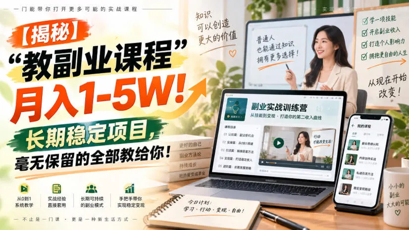 “教副业课程”月入1-5W!长期稳定项目,毫无保留的全部教给你!,第1张 “教副业课程”月入1-5W!长期稳定项目,毫无保留的全部教给你!,第1张