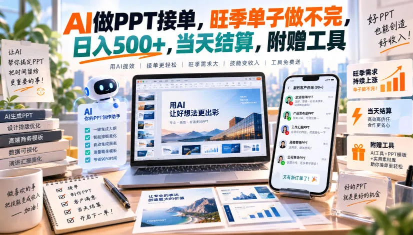 AI做PPT接单,旺季单子做不完,日入500+,当天结算,附赠工具,第1张 AI做PPT接单,旺季单子做不完,日入500+,当天结算,附赠工具,第1张